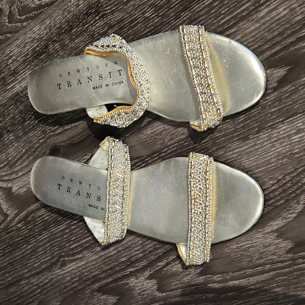 New York Transit Silver Beaded Sandal 7.5